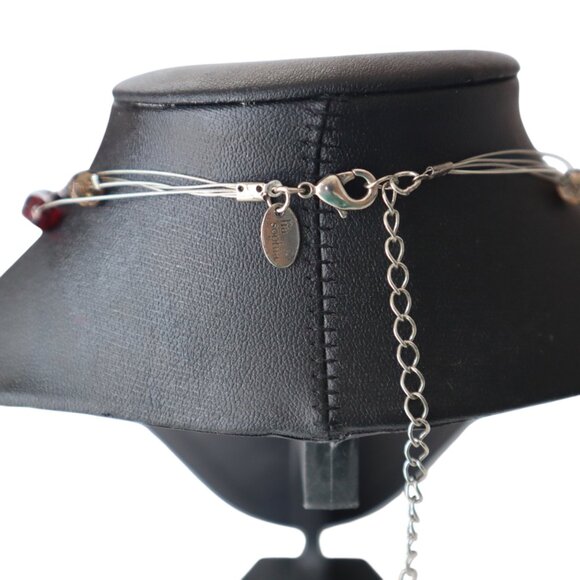 Multi-Strand Red & Brown Beaded Necklace With Silver-Tone Accents - Picture 3 of 5